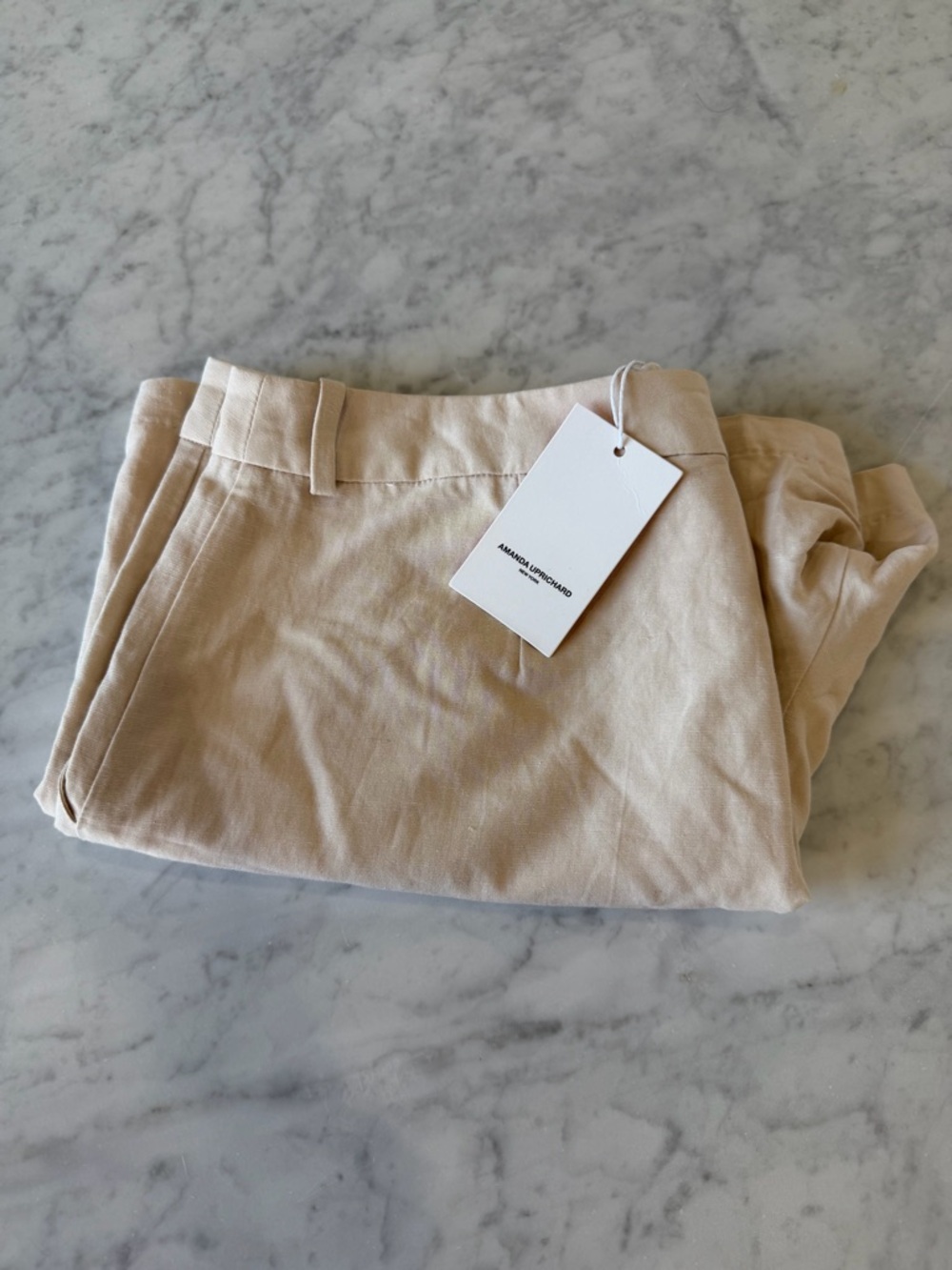 Amanda Uprichard Linen Blend Tailored Shorts Beige Size M NWT